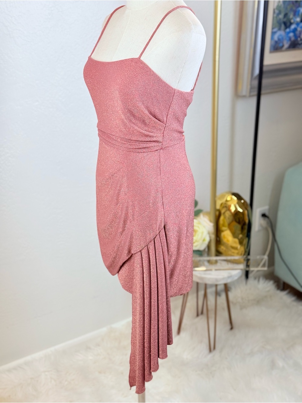 Saylor Jaine Peach Metallic Lurex Mini Dress Quiet Luxury Coastal Cocktail M View 4